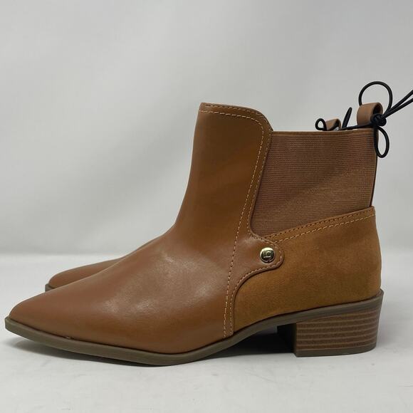 Liz Claiborne Shoes - Liz Claiborne Barrington Boots 7 Brown Faux Leather Pointed Toe Stacked Heel